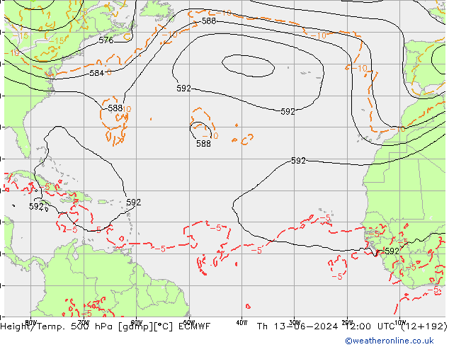 Z500/Rain (+SLP)/Z850 ECMWF Th 13.06.2024 12 UTC