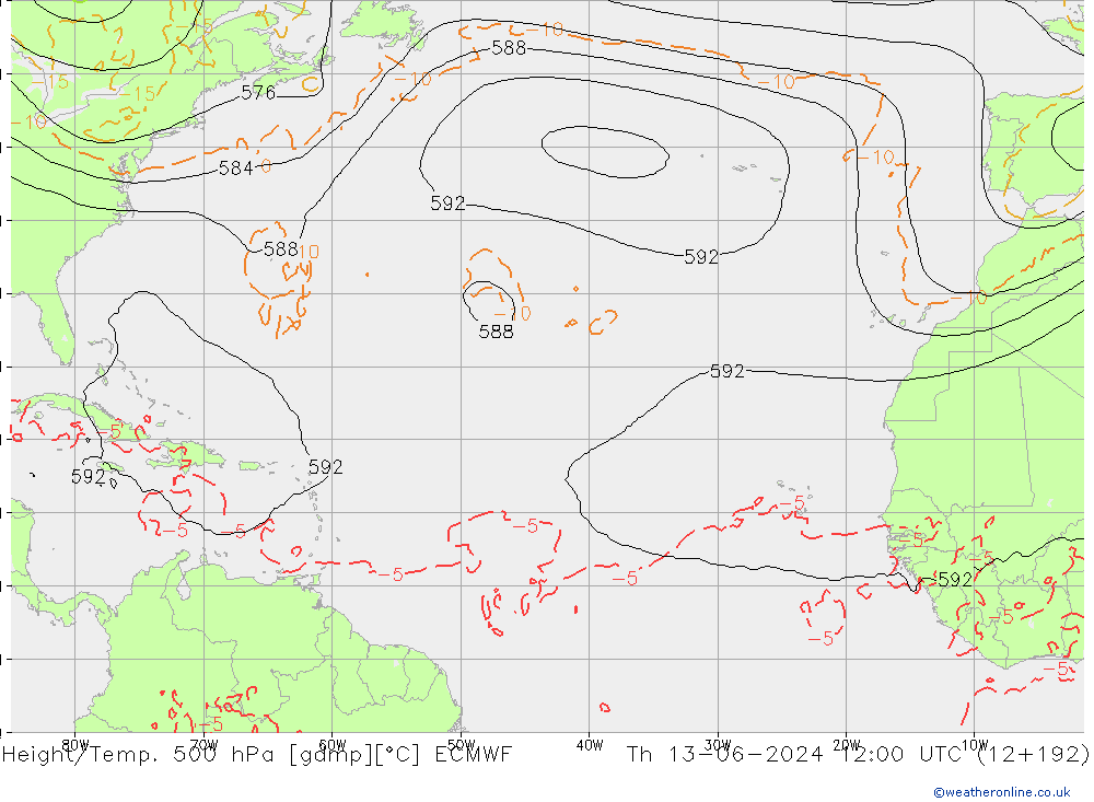 Height/Temp. 500 hPa ECMWF  13.06.2024 12 UTC
