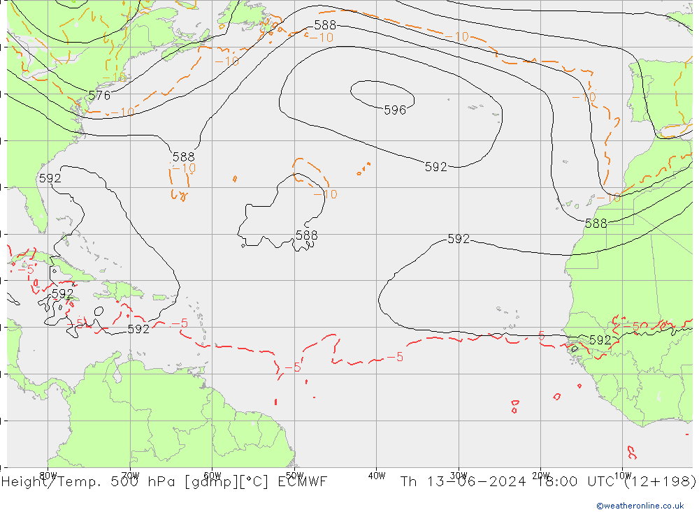 Height/Temp. 500 hPa ECMWF  13.06.2024 18 UTC