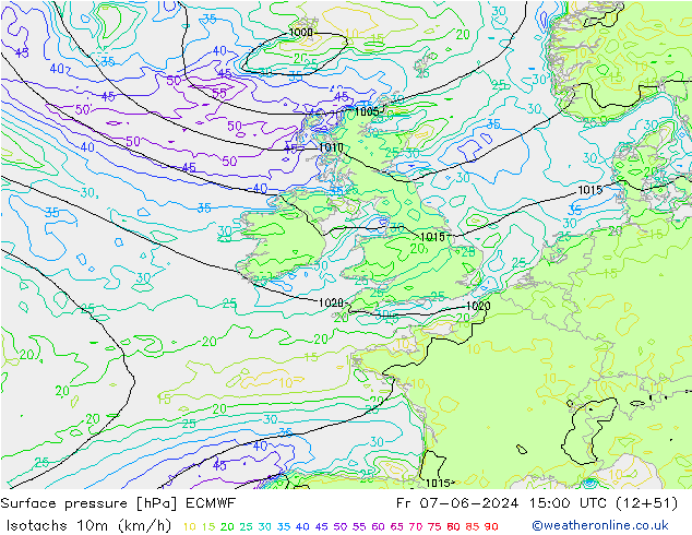 Eşrüzgar Hızları (km/sa) ECMWF Cu 07.06.2024 15 UTC