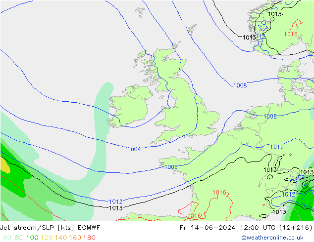 Jet stream/SLP ECMWF Fr 14.06.2024 12 UTC