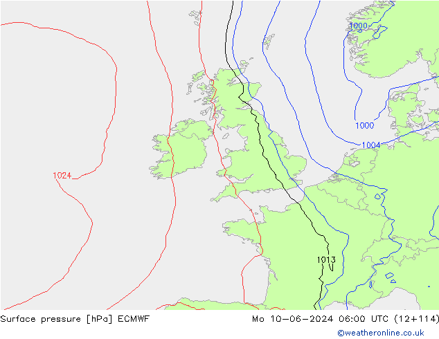 Surface pressure ECMWF Mo 10.06.2024 06 UTC