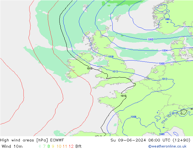 High wind areas ECMWF  09.06.2024 06 UTC