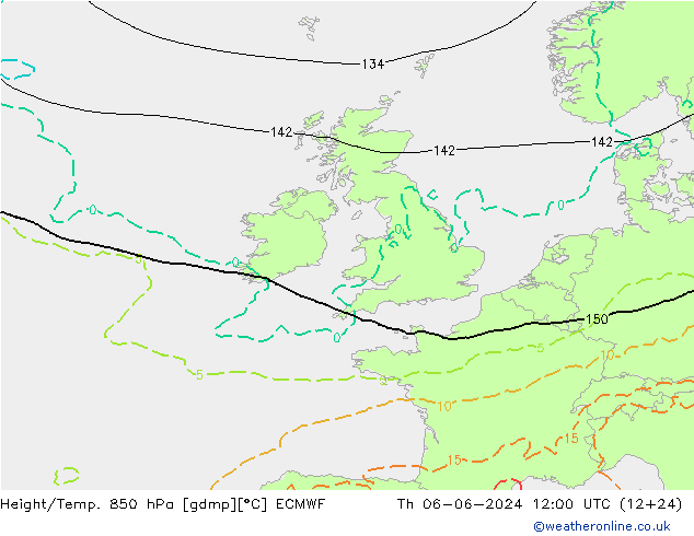 Height/Temp. 850 hPa ECMWF Čt 06.06.2024 12 UTC