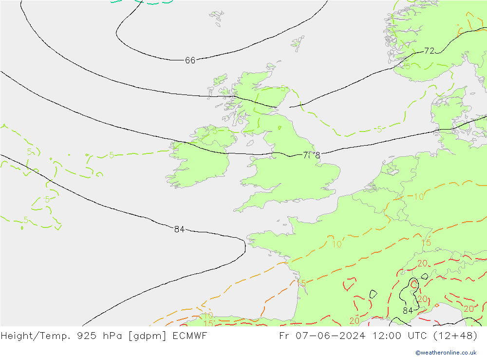 Height/Temp. 925 hPa ECMWF Fr 07.06.2024 12 UTC