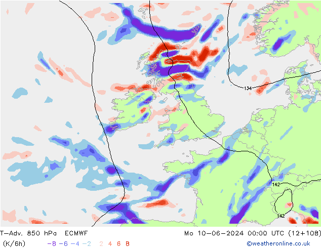 T-Adv. 850 hPa ECMWF ma 10.06.2024 00 UTC