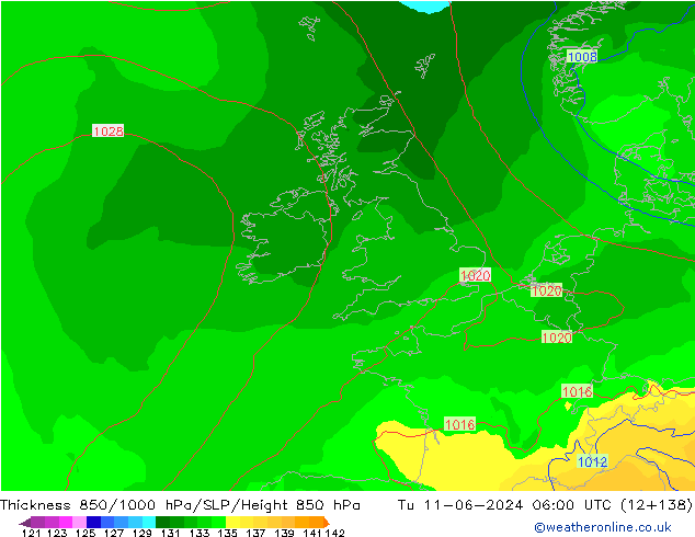 Thck 850-1000 hPa ECMWF Tu 11.06.2024 06 UTC