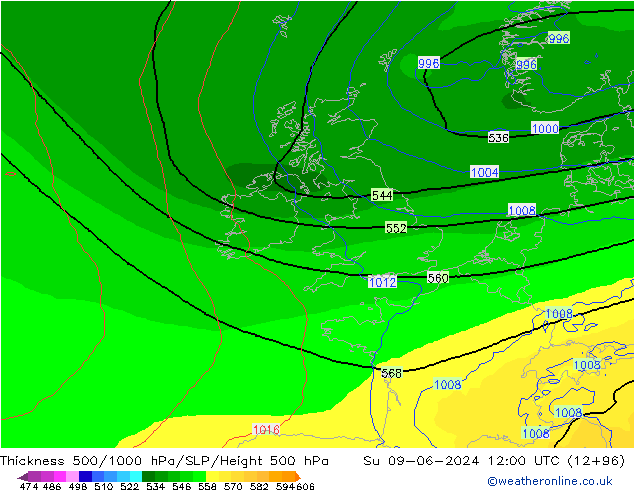 500-1000 hPa Kalınlığı ECMWF Paz 09.06.2024 12 UTC