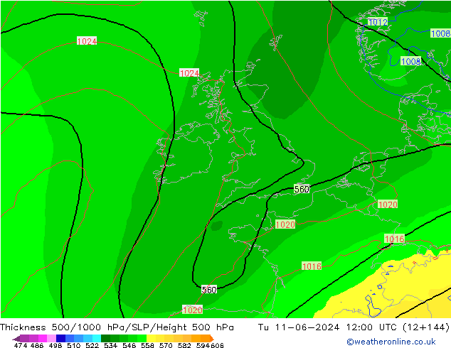 Thck 500-1000hPa ECMWF Tu 11.06.2024 12 UTC