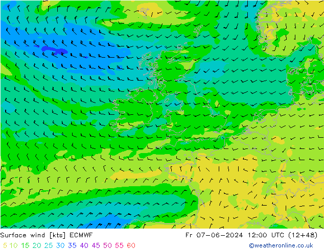 Surface wind ECMWF Fr 07.06.2024 12 UTC