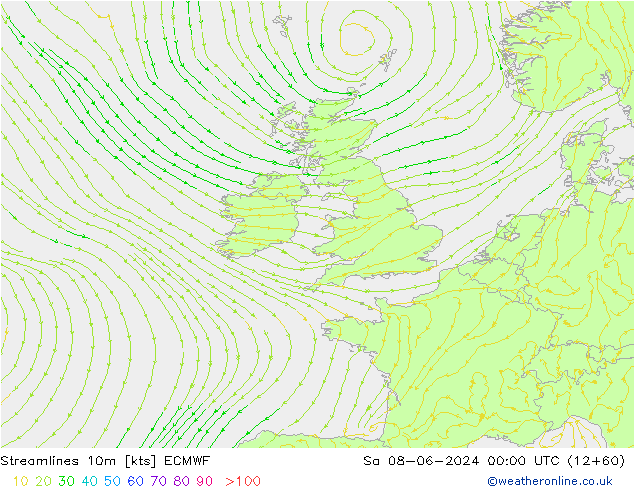 Línea de corriente 10m ECMWF sáb 08.06.2024 00 UTC