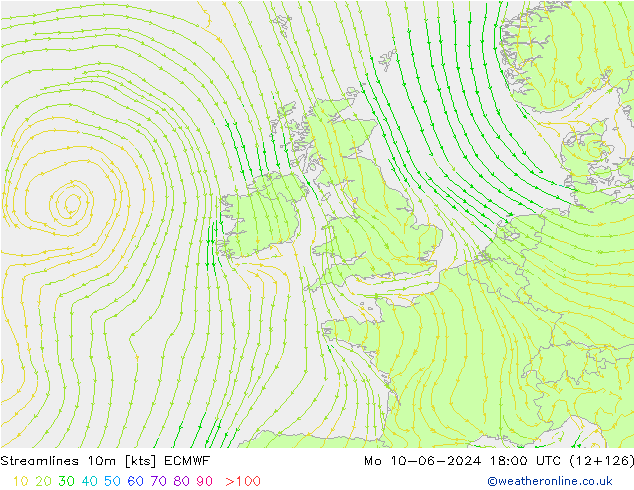 Ligne de courant 10m ECMWF lun 10.06.2024 18 UTC