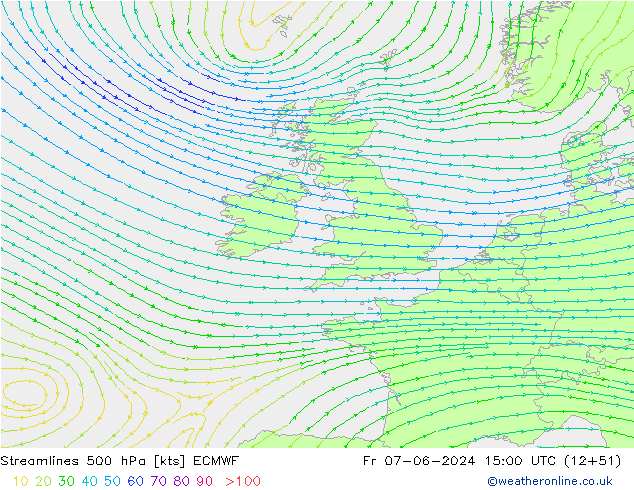 Ligne de courant 500 hPa ECMWF ven 07.06.2024 15 UTC