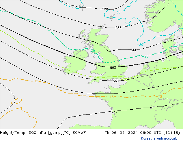 Z500/Rain (+SLP)/Z850 ECMWF jue 06.06.2024 06 UTC