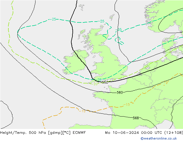 Hoogte/Temp. 500 hPa ECMWF ma 10.06.2024 00 UTC