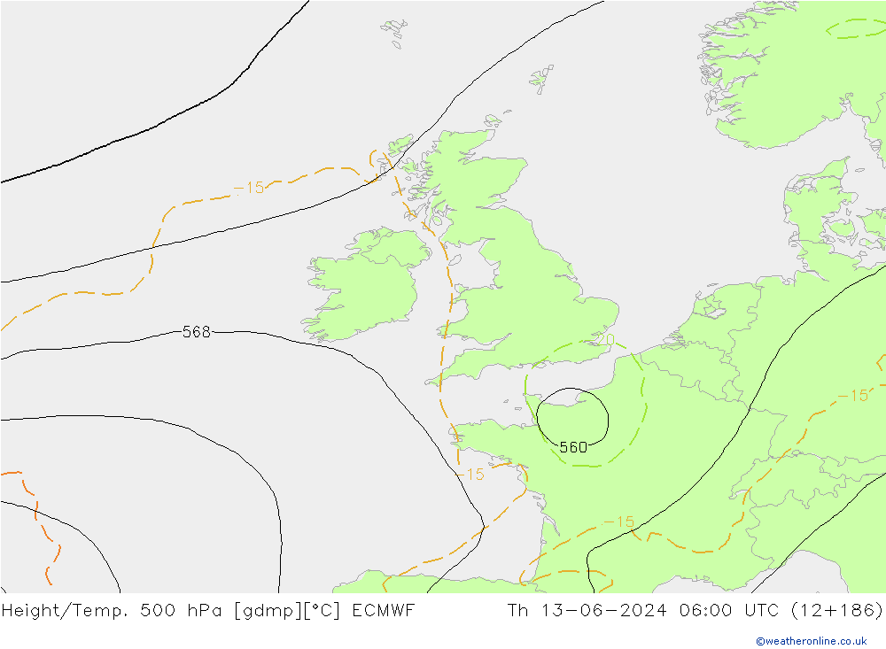 Z500/Rain (+SLP)/Z850 ECMWF Th 13.06.2024 06 UTC