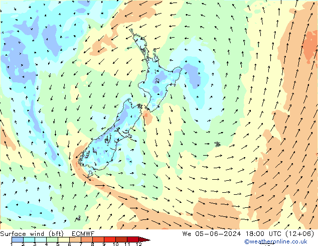 Surface wind (bft) ECMWF We 05.06.2024 18 UTC