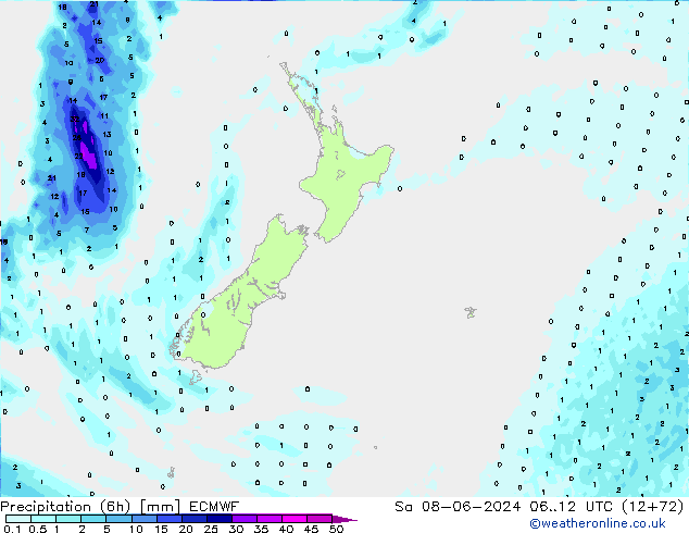 Precipitation (6h) ECMWF So 08.06.2024 12 UTC