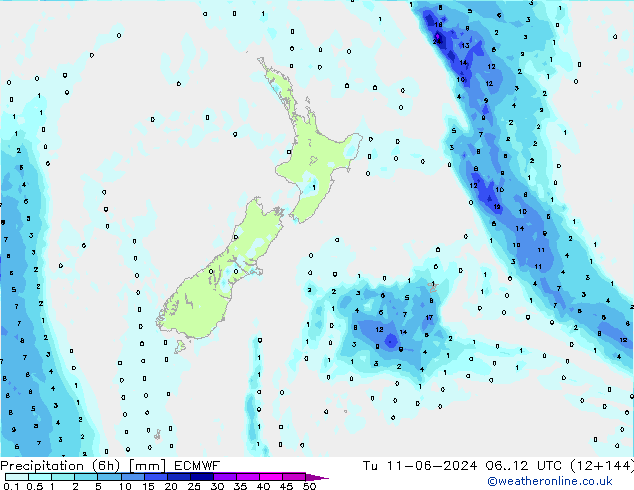 Precipitazione (6h) ECMWF mar 11.06.2024 12 UTC