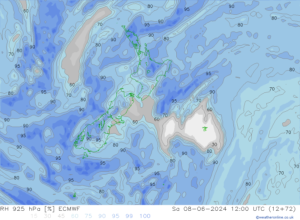 RH 925 hPa ECMWF sab 08.06.2024 12 UTC