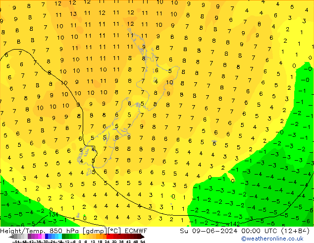 Z500/Rain (+SLP)/Z850 ECMWF dim 09.06.2024 00 UTC