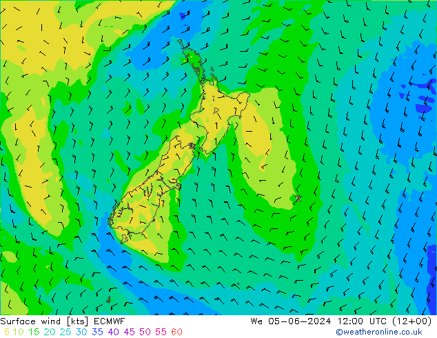 Wind 10 m ECMWF wo 05.06.2024 12 UTC