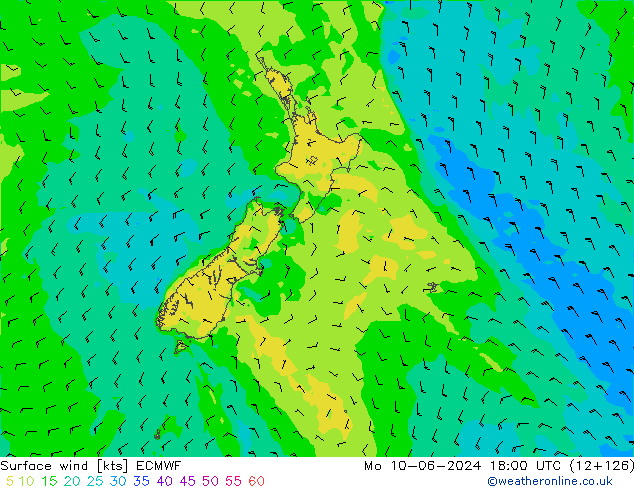 Viento 10 m ECMWF lun 10.06.2024 18 UTC