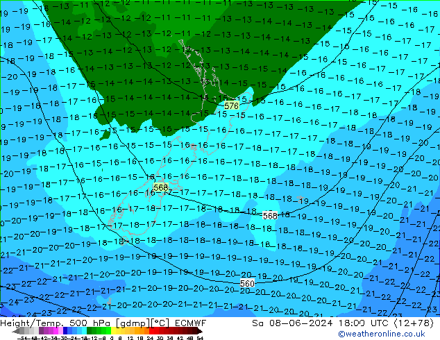 Z500/Yağmur (+YB)/Z850 ECMWF Cts 08.06.2024 18 UTC