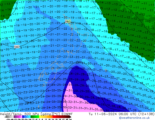 Z500/Rain (+SLP)/Z850 ECMWF Ter 11.06.2024 06 UTC