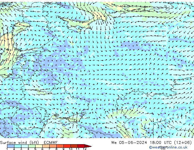 Surface wind (bft) ECMWF We 05.06.2024 18 UTC