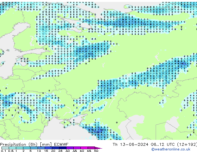 Z500/Rain (+SLP)/Z850 ECMWF gio 13.06.2024 12 UTC