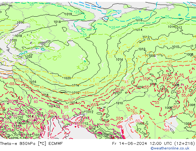 Theta-e 850hPa ECMWF Fr 14.06.2024 12 UTC