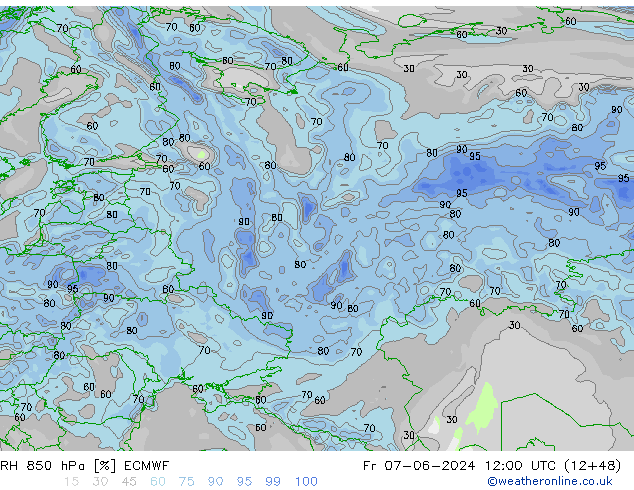 RH 850 hPa ECMWF pt. 07.06.2024 12 UTC