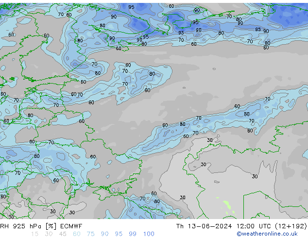 RH 925 hPa ECMWF czw. 13.06.2024 12 UTC