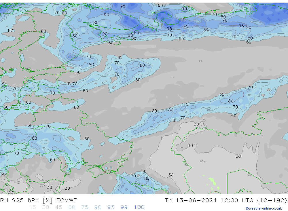 RH 925 hPa ECMWF Th 13.06.2024 12 UTC