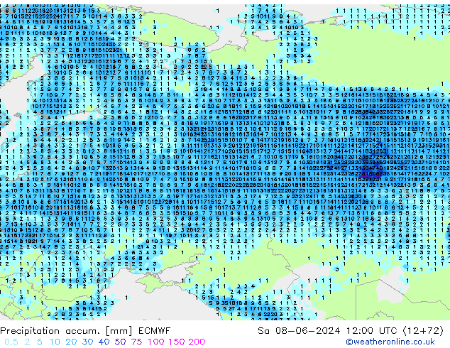 Precipitation accum. ECMWF Sa 08.06.2024 12 UTC