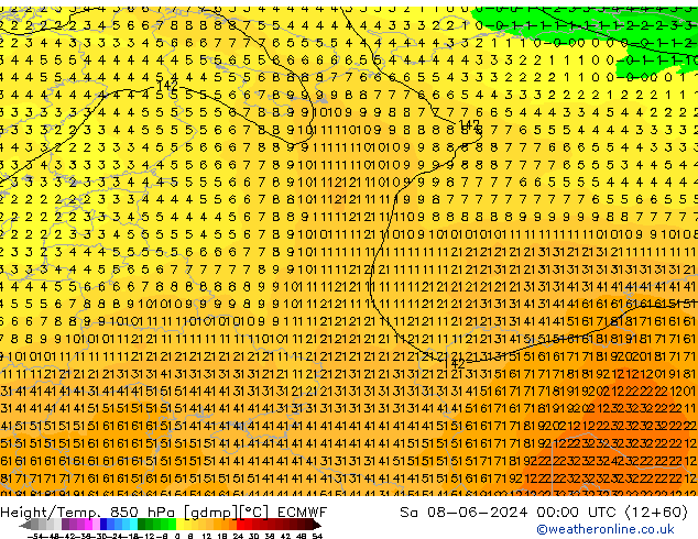 Z500/Rain (+SLP)/Z850 ECMWF Sa 08.06.2024 00 UTC