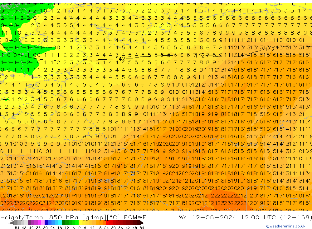 Z500/Rain (+SLP)/Z850 ECMWF Qua 12.06.2024 12 UTC