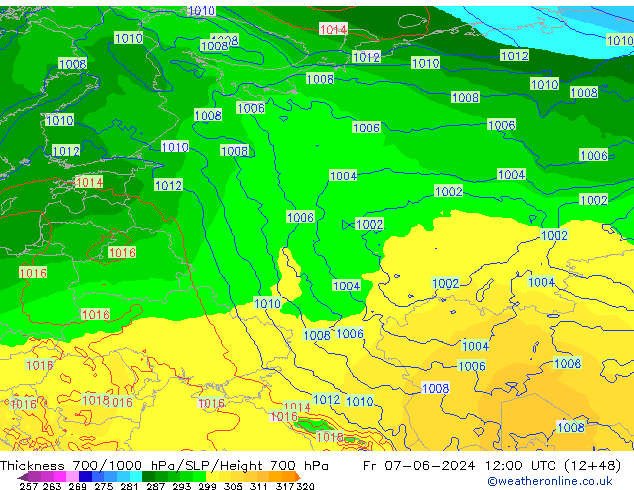 Dikte700-1000 hPa ECMWF vr 07.06.2024 12 UTC