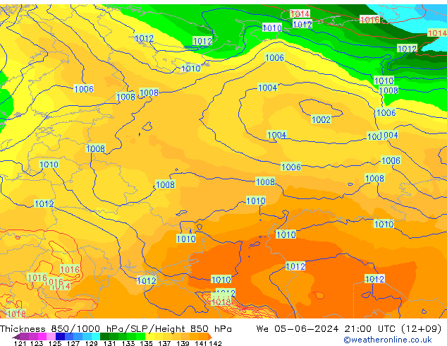 Thck 850-1000 hPa ECMWF mer 05.06.2024 21 UTC