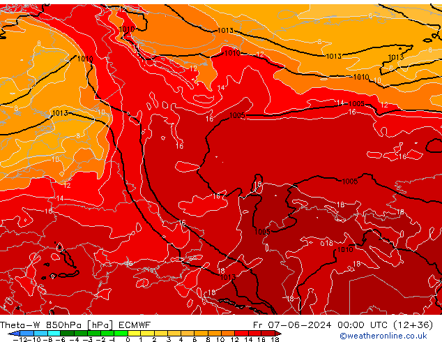 Theta-W 850hPa ECMWF Sex 07.06.2024 00 UTC