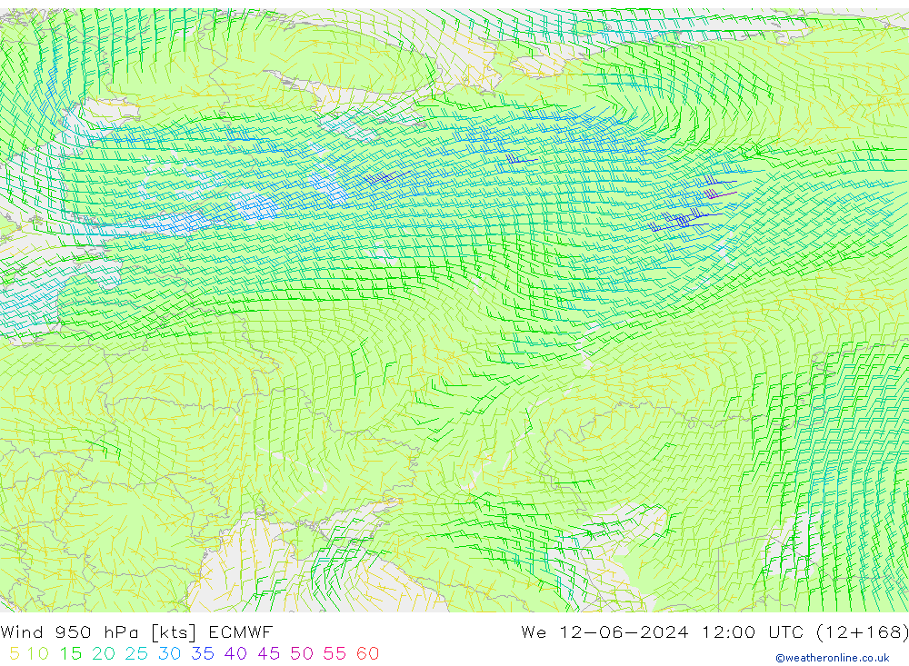 Wind 950 hPa ECMWF We 12.06.2024 12 UTC