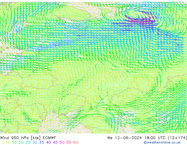 Vento 950 hPa ECMWF Qua 12.06.2024 18 UTC