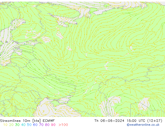 Streamlines 10m ECMWF Th 06.06.2024 15 UTC