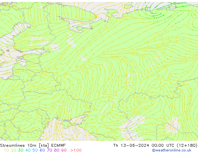 Streamlines 10m ECMWF Th 13.06.2024 00 UTC