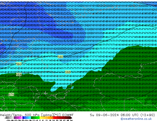 Géop./Temp. 500 hPa ECMWF dim 09.06.2024 06 UTC