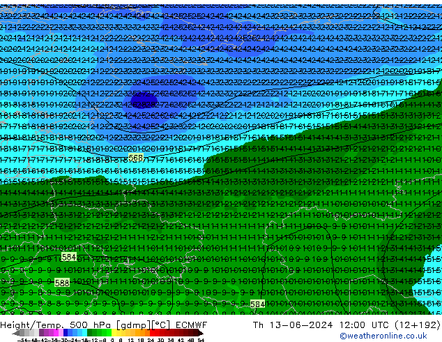 Z500/Rain (+SLP)/Z850 ECMWF gio 13.06.2024 12 UTC