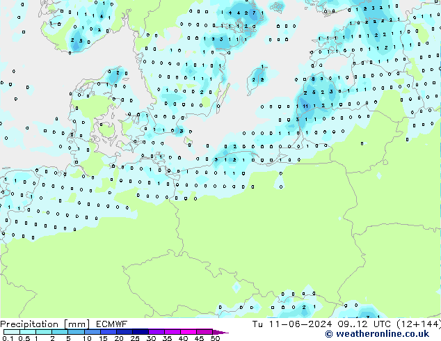 Precipitation ECMWF Tu 11.06.2024 12 UTC