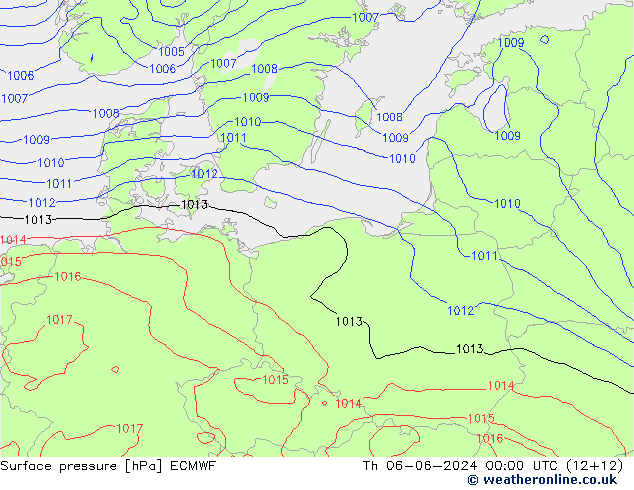 Presión superficial ECMWF jue 06.06.2024 00 UTC