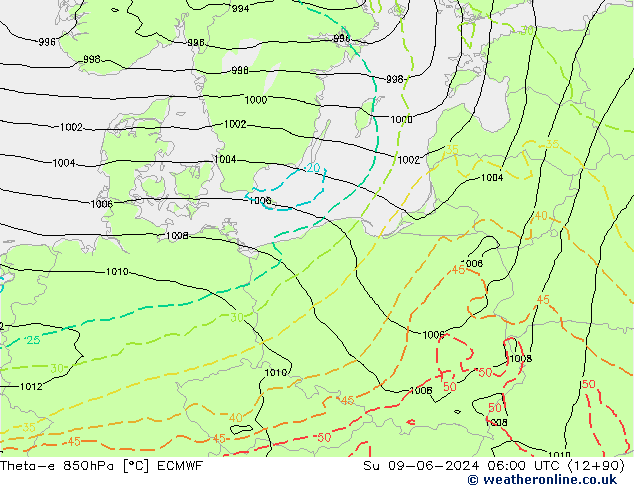 Theta-e 850hPa ECMWF Su 09.06.2024 06 UTC